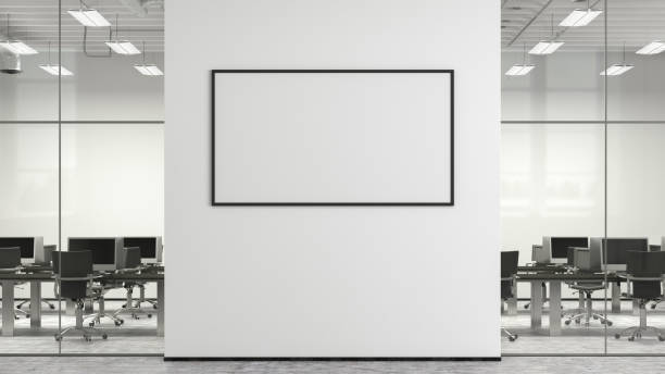 istock Blank horizontal poster mock up on the wall of modern office interior. 1455344503