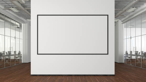 istock Blank horizontal poster mock up on the wall of modern office interior. 1455344573