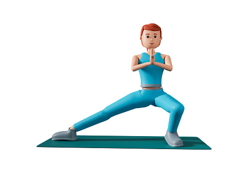 Sport and healthy lifestyle concept with 3d illustration of woman doing stretching yoga exercise isolated on white background