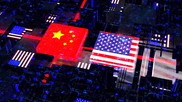 istock Processor Unit, Chip War. The Chip Crisis, The World's Big Problem. China and usa Flag. 1455345873