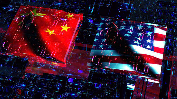 istock Processor Unit, Chip War. The Chip Crisis, The World's Big Problem. China and usa Flag. 1455345878