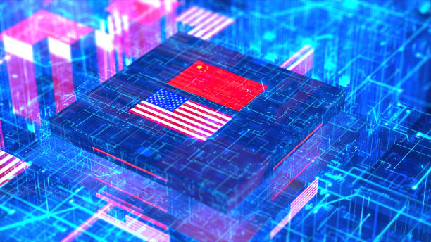 istock Processor Unit, Chip War. The Chip Crisis, The World's Big Problem. China and usa Flag. 1455345894