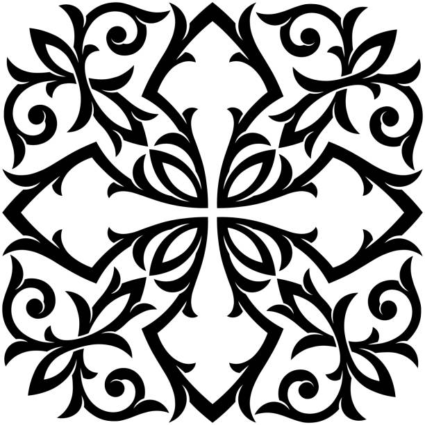 ilustraciones, imágenes clip art, dibujos animados e iconos de stock de cruz ornamental gótica victoriana - silhouette cross shape ornate cross