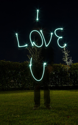 I love you written with light painting technique