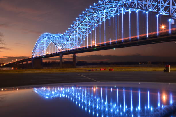 Hernando do Soto Bridge Illuminated In Blue
At Dusk