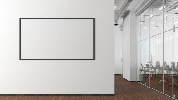 istock Blank horizontal poster mock up on the wall of modern office interior. 1455353925