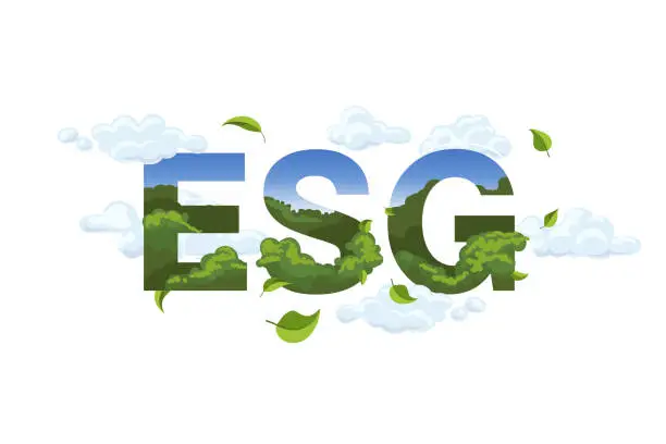 Vector illustration of ESG isolated on white background Doodle sign. Environmental Social Governance illustration. Problem solving method: Sustainable growth, solving environmental, social and management.