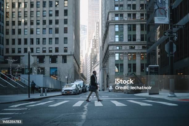 Businessman In Manhattan Financial District Stock Photo - Download Image Now - New York City, City, Wall Street - Lower Manhattan