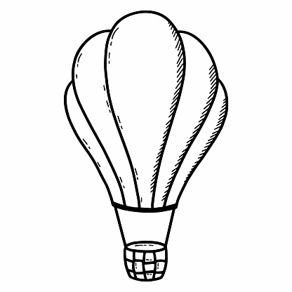 Air balloon. Journey. Vector doodle illustration. Flying in sky. Sketch by hand.