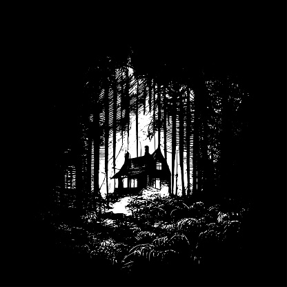 Horror House istanding alone in the dark forest