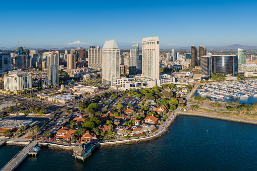 Seaport Village San Diego Downtown Waterfront Hotels Aerial in San Diego, California, United States
