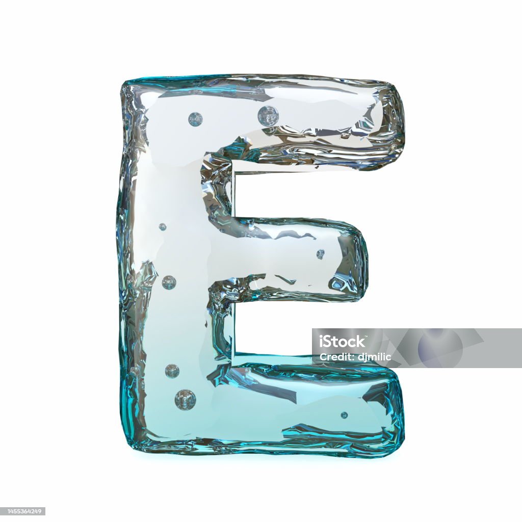 Blue ice font Letter E 3D Blue ice font Letter E 3D rendering illustration isolated on white background Letter E Stock Photo
