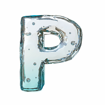 Blue ice font Letter P 3D rendering illustration isolated on white background