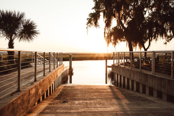 istock Sunset at the Dock Along the Water 1455364483