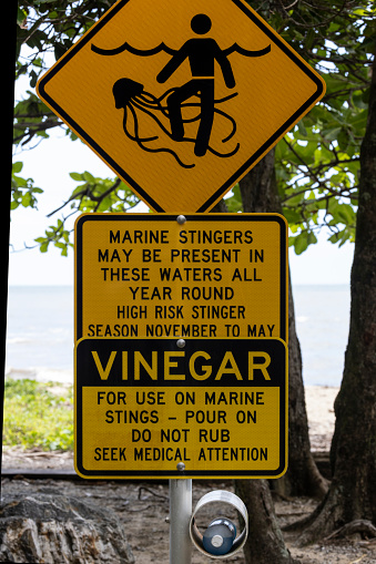 Marine Stinger bay on Far North Queensland Beach with vinegar for washing Jellyfish stings