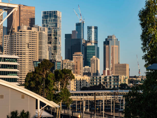 istock Urban skyline and train tracks 1455370629