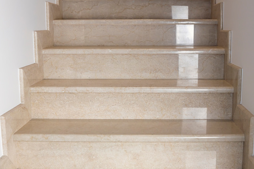 Close up. Marble stairs in a modern building, interior design.