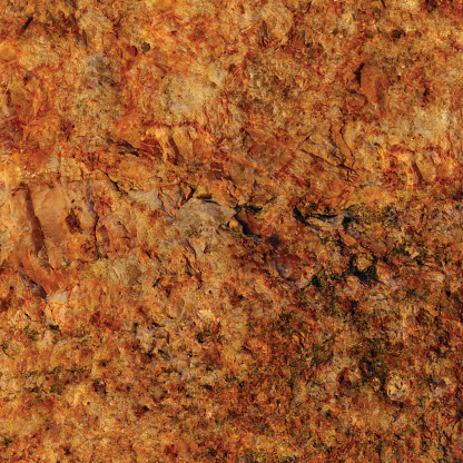 Raw pegmatite feldspar igneous rock terracotta pattern, rusty orange red golden amber yellow horizontal background, coarse light crystals  texture, large detailed bright textured minerals macro closeup, dark quartz common brown mica group phlogopite crystalline mineral structure