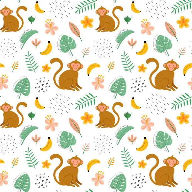 Vector illustration of Seamless pattern of cute monkey.