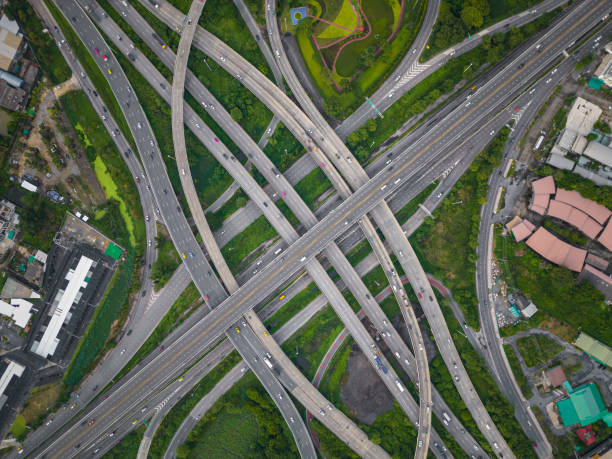 istock Interchange city transport junction road with car movement 1455377443