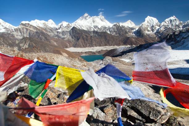 istock Mounts Everest Lhotse Makalu with buddhist prayer flags 1455380258