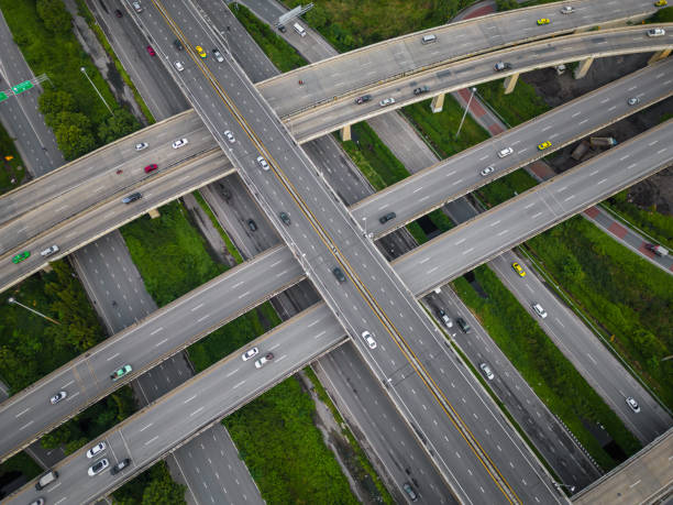 istock Interchange city transport junction road with car movement 1455382873