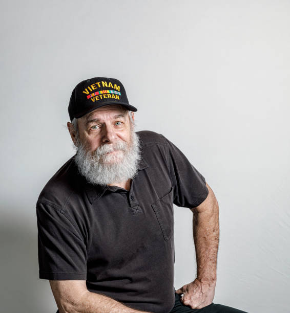 Senior Man USA Military Vietnam War Veteran Portrait stock photo