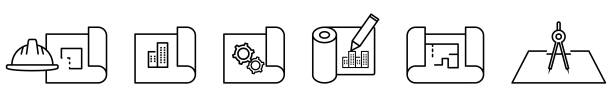 ilustrações, clipart, desenhos animados e ícones de conjunto de ícones de desenho de engenharia - apartment real estate house residential structure