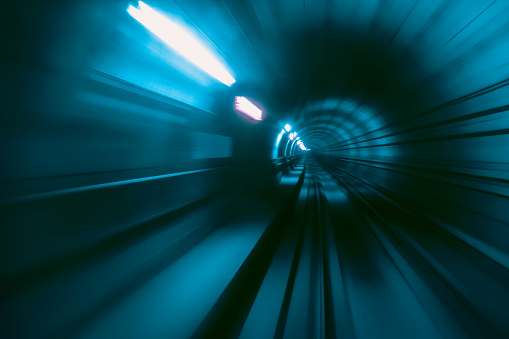 Moving speed Motion of train moving in tunnel abstract background city for  Connectivity Concept