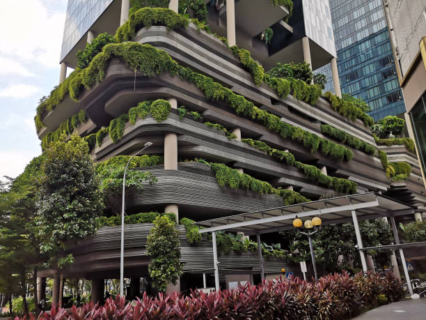 Parkroyal Collection Pickering building postmodern architecture in the city of Singapore.
