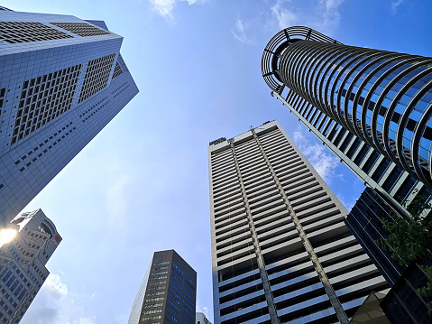 United Overseas Bank Plaza (UOB Plaza) a complex with twin tower late-modernist skyscrapers in the city of Singapore.