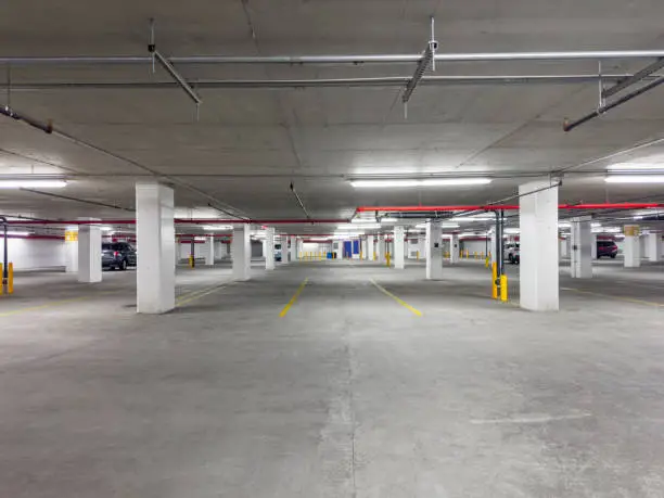 Empty parking lots in a mall