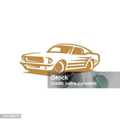 istock Classic muscle car line art. Vintage retro vehicle vector illustration 1455388076
