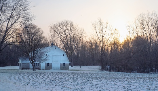 Old White Barn at sunrise-Howard County, Indiana