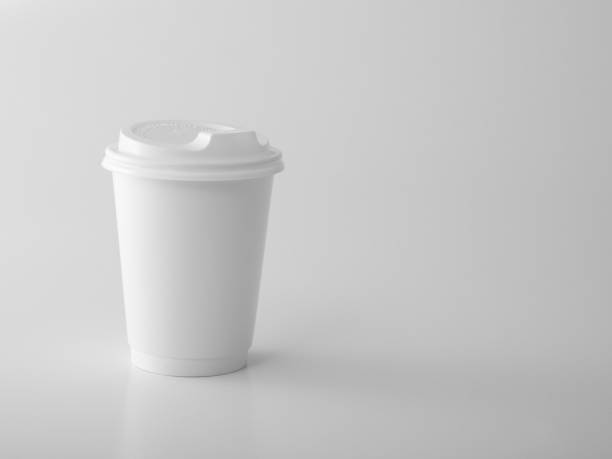 공백은 흰색 배경에 커피 컵을 가져갑니다. - take out food coffee nobody disposable cup 뉴스 사진 이미지