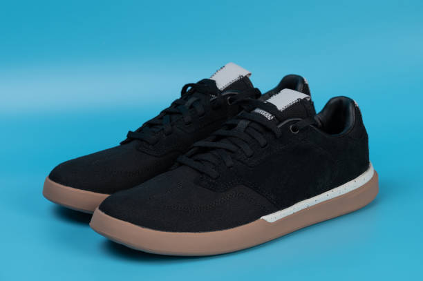 istock Casual black shoes with brown sole 1455390943