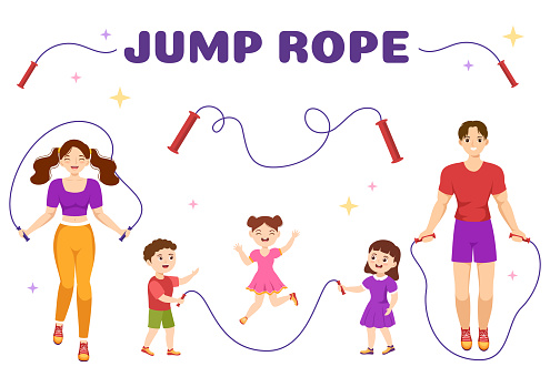 Jump Rope Illustration with Youth and Kids Playing Skipping Wear Sportswear in Indoor Fitness Sport Activities Flat Cartoon Hand Drawn Templates