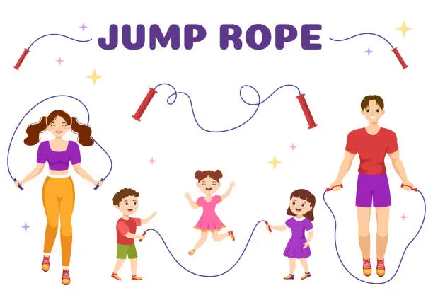 Vector illustration of Jump Rope Illustration with Youth and Kids Playing Skipping Wear Sportswear in Indoor Fitness Sport Activities Flat Cartoon Hand Drawn Templates
