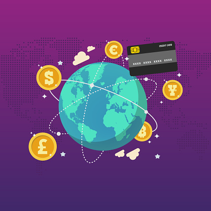 Global Network Credit Card Concept. Flat style vector illustration