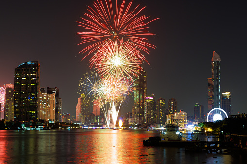 Firework New Year 2023 celebrations at Bangkok, Thailand