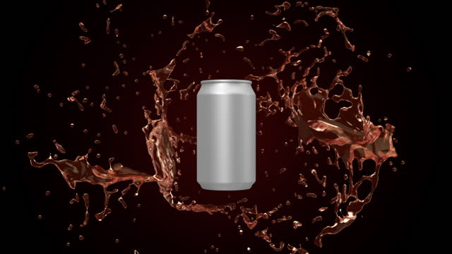 3D Animation presents Coca-Cola splash with Mockup can, Alpha mate