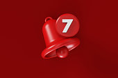 Red Notification Bell And Number 7 On Red Background