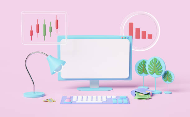 istock computer with charts and graph, analysis business financial data,dollar coins, Online marketing isolated on pink pastel background ,3d illustration or 3d render 1455408903