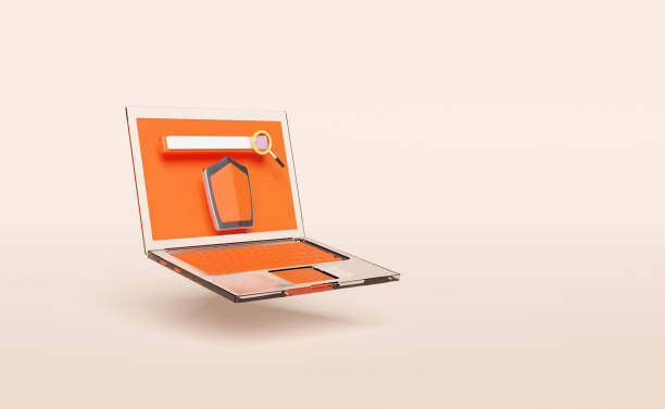 istock orange laptop computer with shield,blank search bar,magnifying isolated on pink background.Internet security or privacy protection or ransomware protect concept,3d illustration or 3d render 1455409078