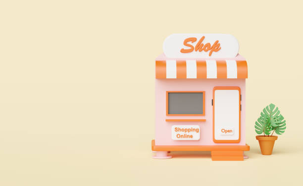 istock shop or store front with orange mobile phone or smartphone,tree isolated on pink background.Startup franchise business,online shopping concept ,3d illustration or 3d render 1455409120