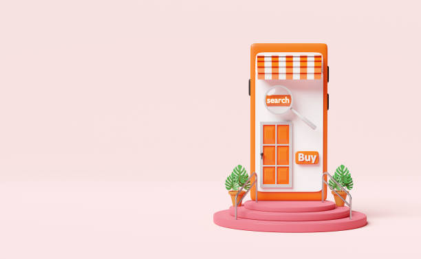 istock stage podium and mobile phone or smartphone with store front,magnifying glass,tree,buy label tag isolated on pink background ,online shopping or search data concept,3d illustration or 3d render 1455409957