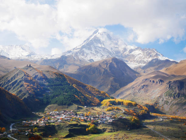 istock Mount Kazbek and Stepantsminda town in Georgia 1455410007