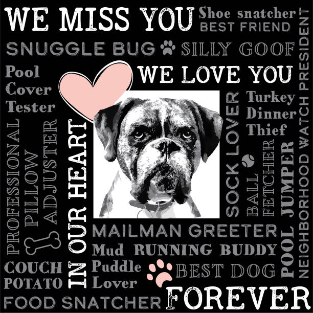 Dog memorial image with words that describe the passed away or expired dog. vector art illustration