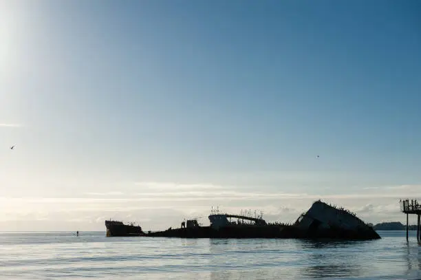 Silhoutte of the SS Palo Alto, an old World War II shipwreck off the coast of Aptos, Californa