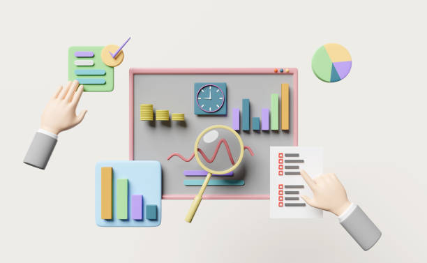 istock charts and graph with businessman hand,check,analysis business financial data,clock,magnifying isolated on grey background,Online marketing business strategy concept,3d illustration or 3d render 1455411953